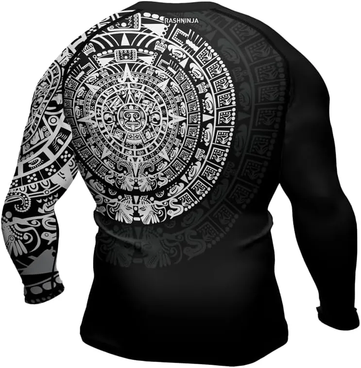 Aztec Ranked Long Sleeve Rash Guard Men's Baselayer Compression Shirt for MMA BJJ Jiu Jitsu
