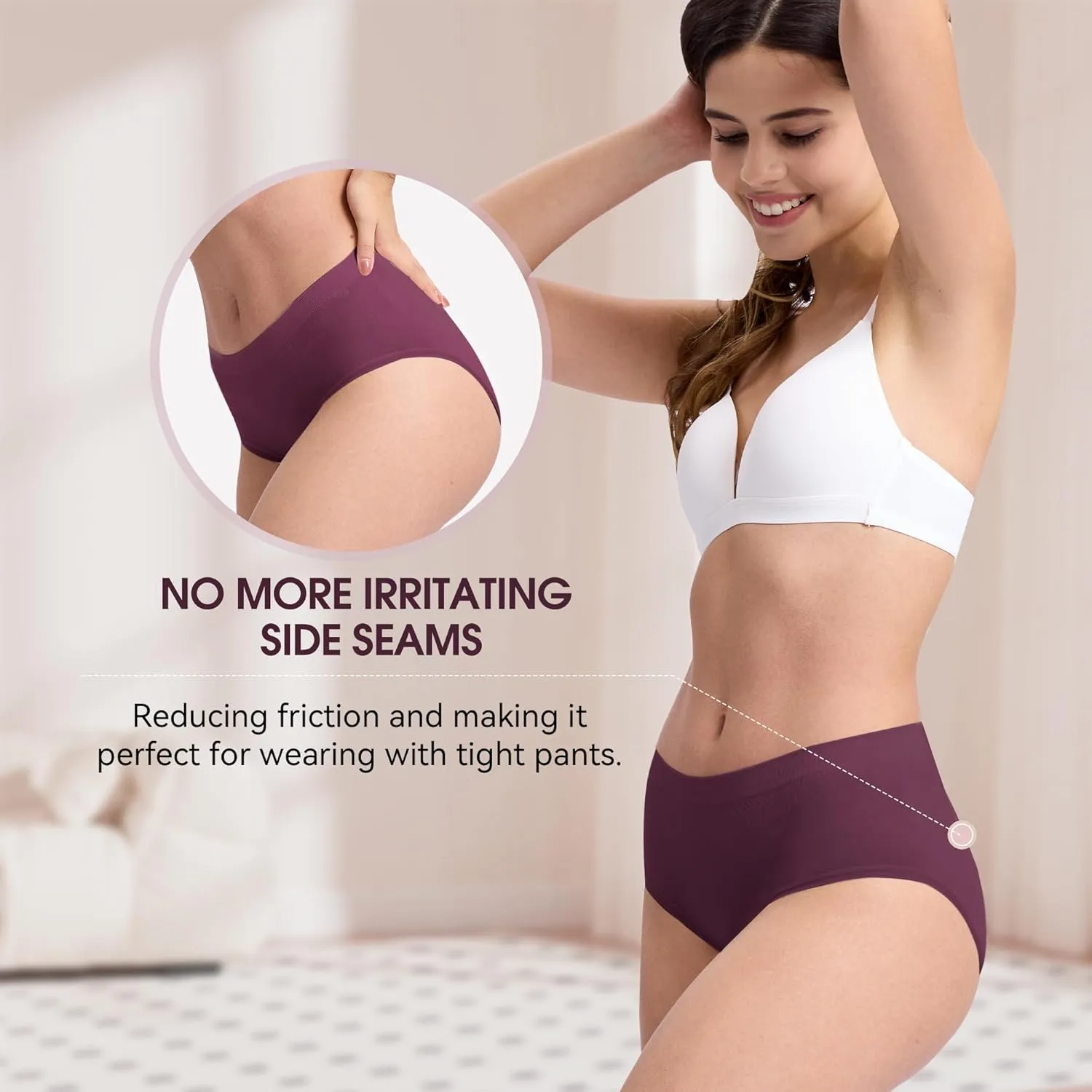BAMBOO COOL Women's Underwear Mid Waisted Brief Ladies Seamless Panties Moisture Wicking Stretchy Full Coverage 5 Pack