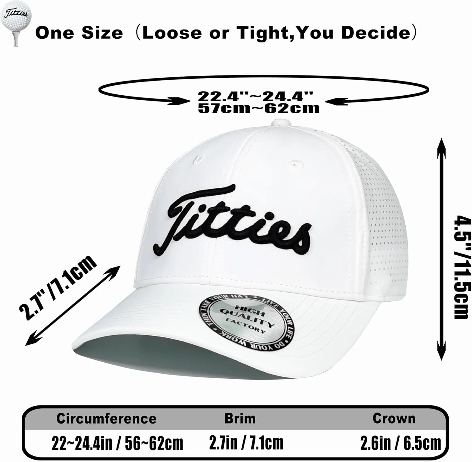 Bamveio Titties Hat Tittiess Golf Hats for Men Women,Funny Tittes Hat, Titliest Cap, White and Black
