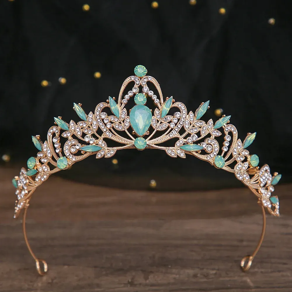 Baroque Opal Crystal Tiara Crown Party Princess Hair Accessory