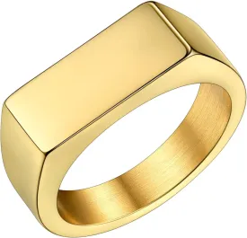 Bestyle Stainless Steel Signet Ring for Men Women in Gold/Black/Silver/Vintage Gray Tone, Chunky Thick Heavy Dome Band Ring Cool Finger Ring, Gift for Dad Husband, Size 7-14 Customizable