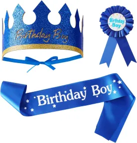 Birthday King Crown Hat Birthday Boy Sash and Button Pin Party Decorations Dress Up Accessories