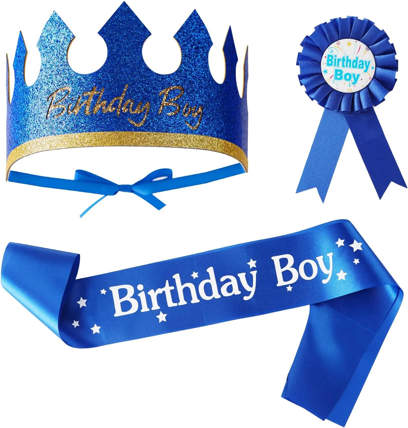 Birthday King Crown Hat Birthday Boy Sash and Button Pin Party Decorations Dress Up Accessories