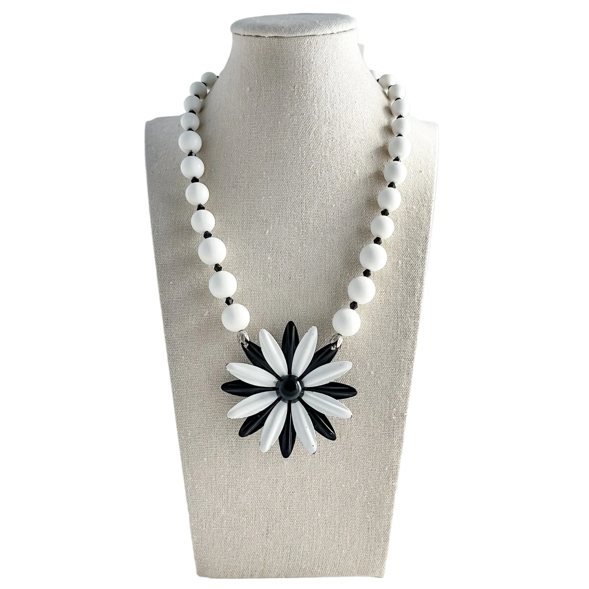 Black and White Single Flower Statement Necklace