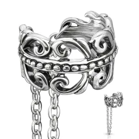 Burnish Silver Chain Linked Celtic Heart Ear Cuff - E630