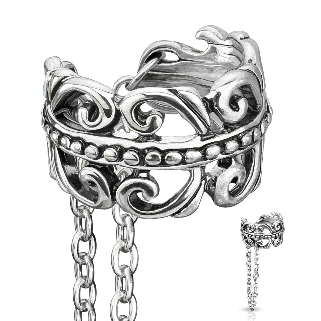Burnish Silver Chain Linked Celtic Heart Ear Cuff - E630