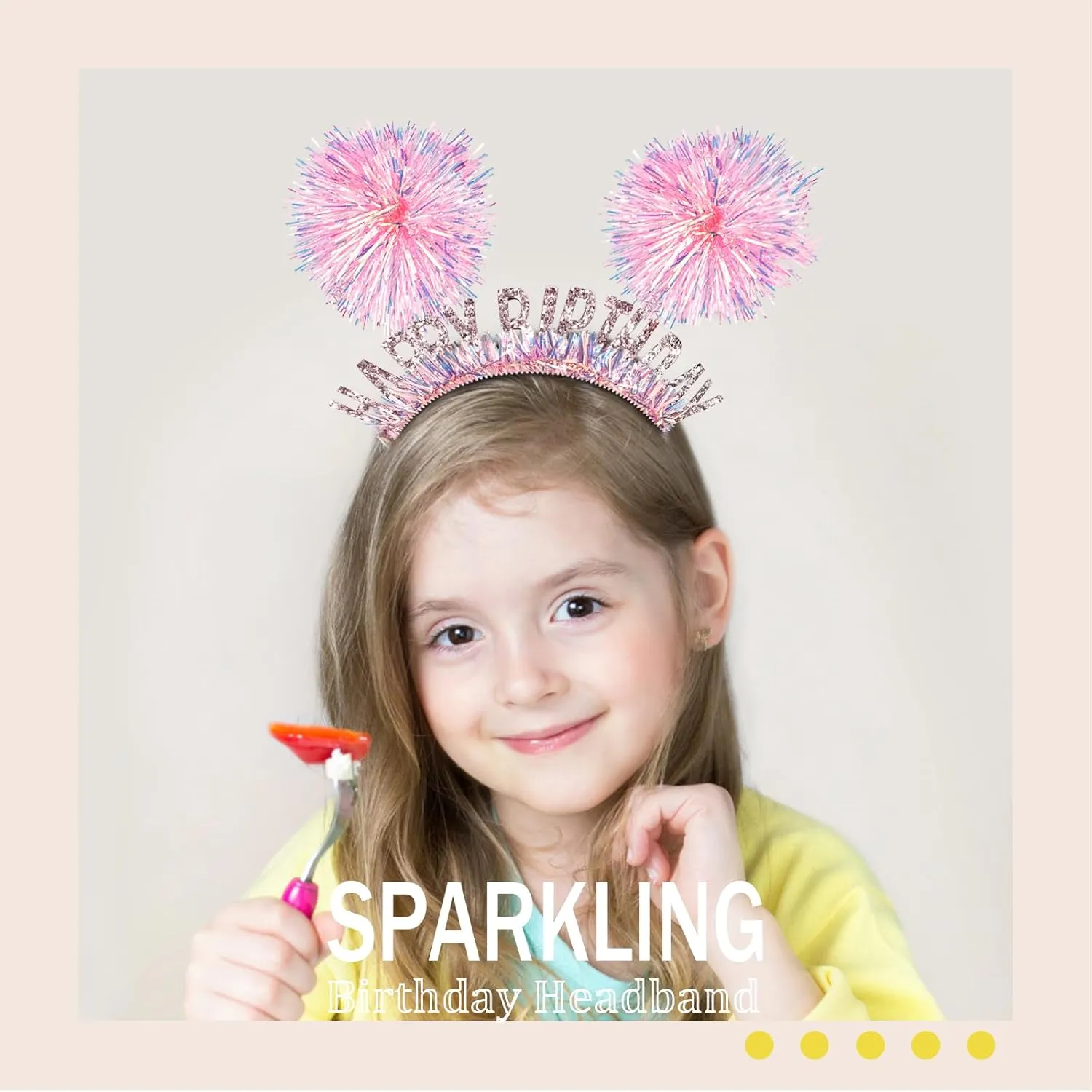 Chanaco Pink Princess Birthday Headband, Glitter Rainbow Tassel Tiara Hair Accessory for Girls & Women, Flexible & Comfortable, Reusable