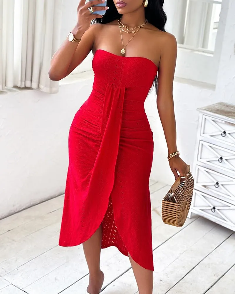 CHICME Women's Strapless Maxi Bodycon Dresses Wrap Asymmetrical Beach Maxi Long Dress Beach Sunset Dress