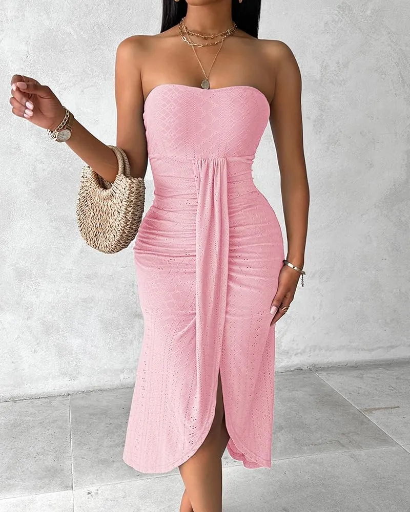 CHICME Women's Strapless Maxi Bodycon Dresses Wrap Asymmetrical Beach Maxi Long Dress Beach Sunset Dress