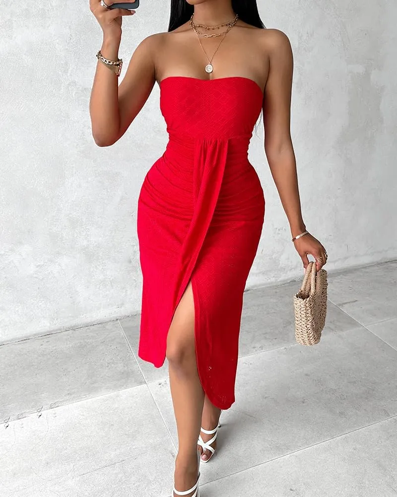 CHICME Women's Strapless Maxi Bodycon Dresses Wrap Asymmetrical Beach Maxi Long Dress Beach Sunset Dress
