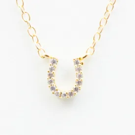 Crystal Horseshoe Necklace - 18k Gold and Crystal Horseshoe Charm Necklace