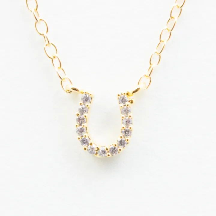 Crystal Horseshoe Necklace - 18k Gold and Crystal Horseshoe Charm Necklace