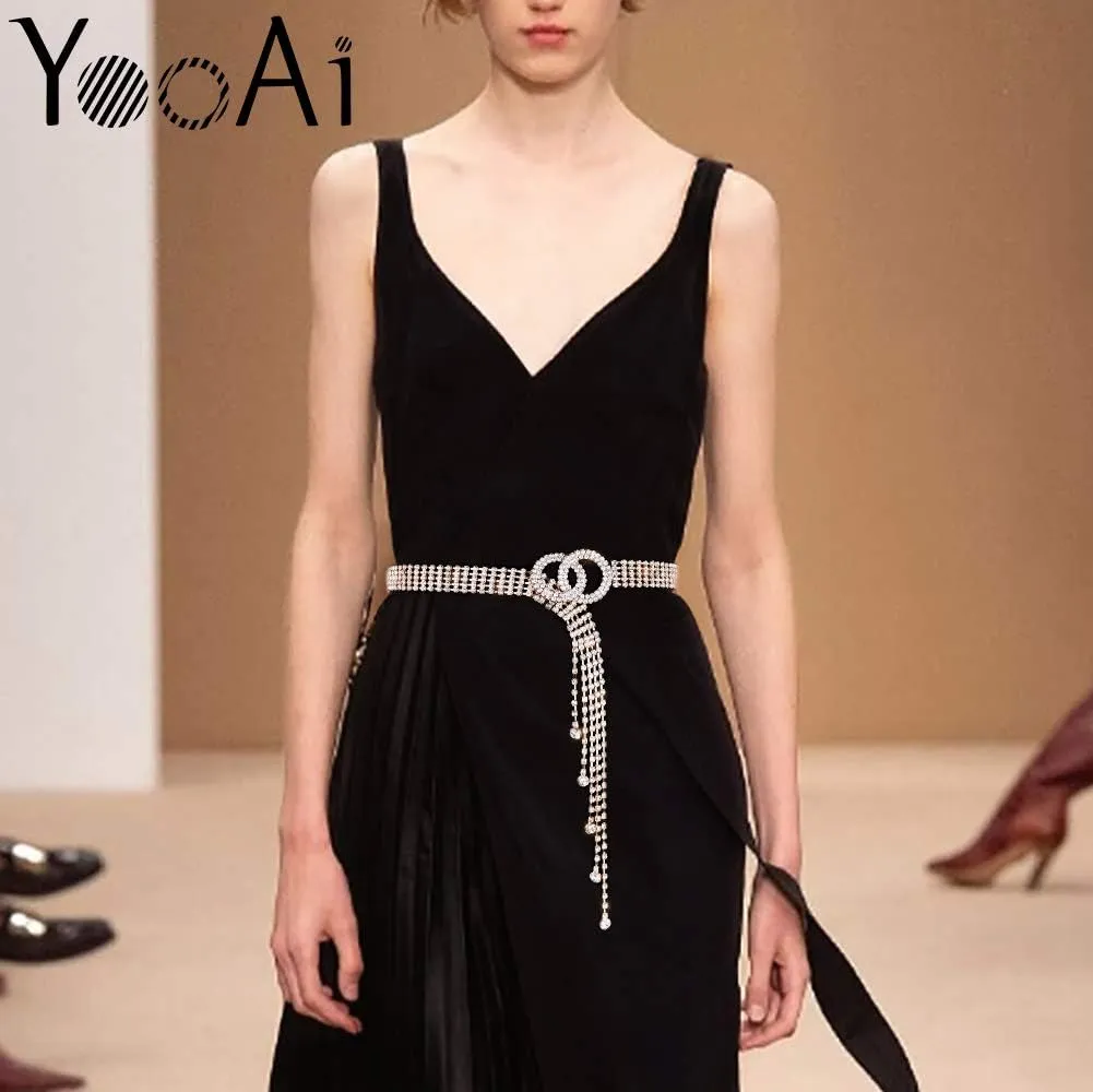 Crystal Waist Belt for Women Rhinestone Chain Belt O-Ring Waistband Belt for Dress