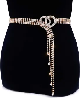 Crystal Waist Belt for Women Rhinestone Chain Belt O-Ring Waistband Belt for Dress