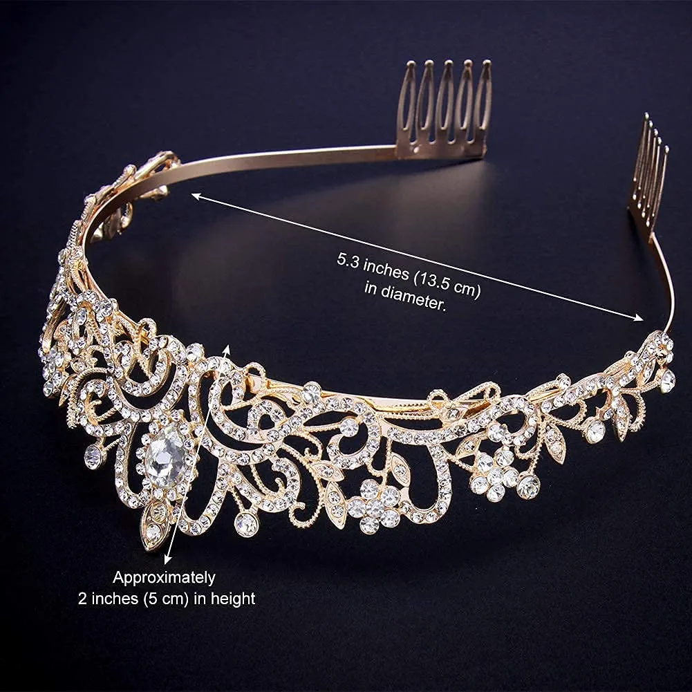 Didder Gold Crystal Tiara Crown Headband Princess Elegant Crown with combs for Women Girls Bridal Wedding Prom Birthday Party