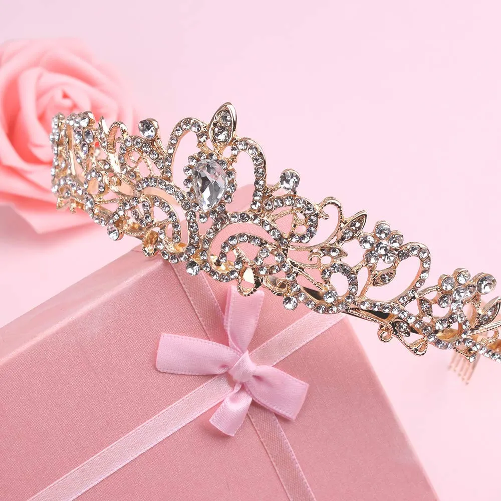 Didder Gold Crystal Tiara Crown Headband Princess Elegant Crown with combs for Women Girls Bridal Wedding Prom Birthday Party