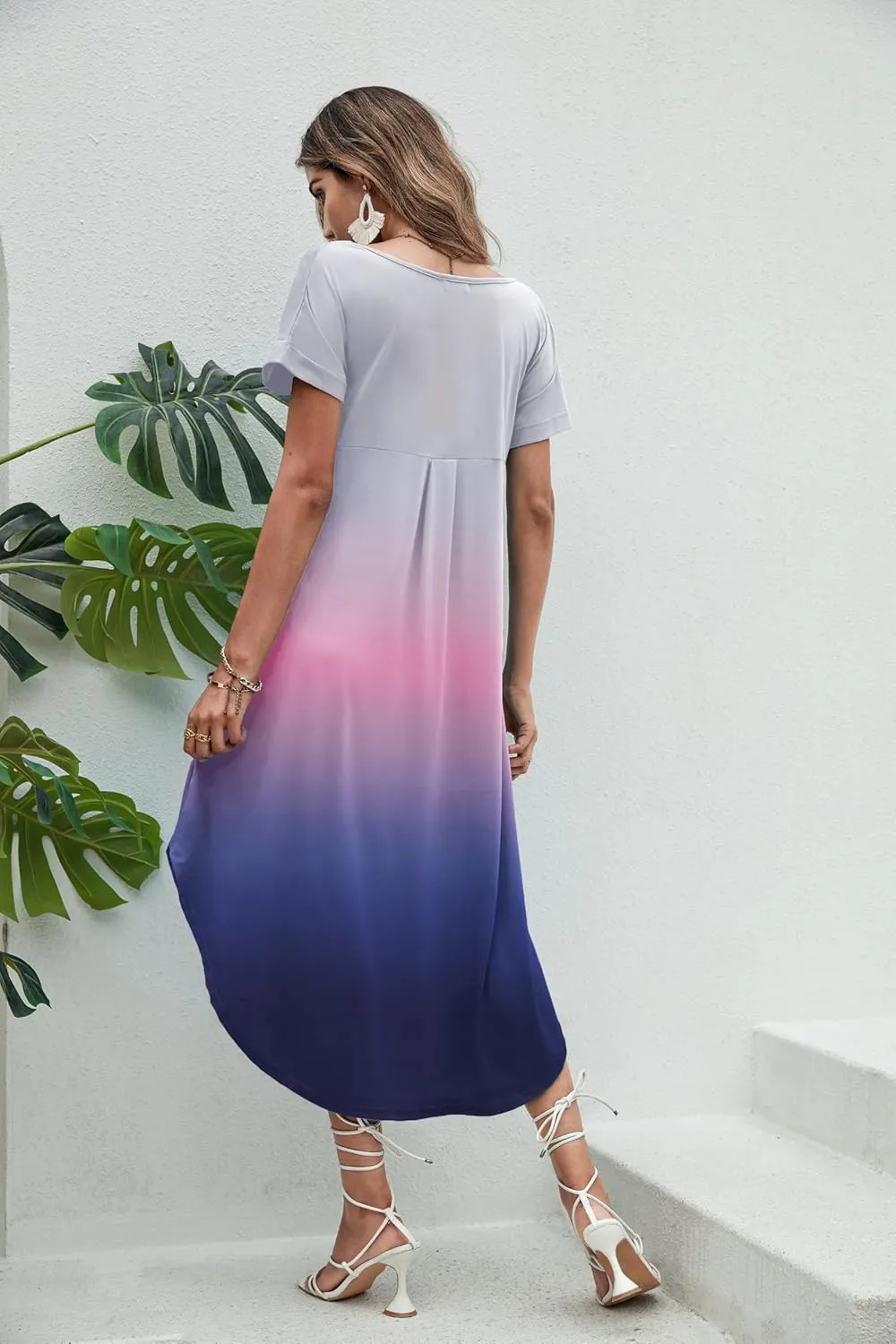 Ekouaer Nightgowns for Women V Neck Nightshirts Short Sleeve Soft Sleepwear Side Split Pockets Long Nightdress