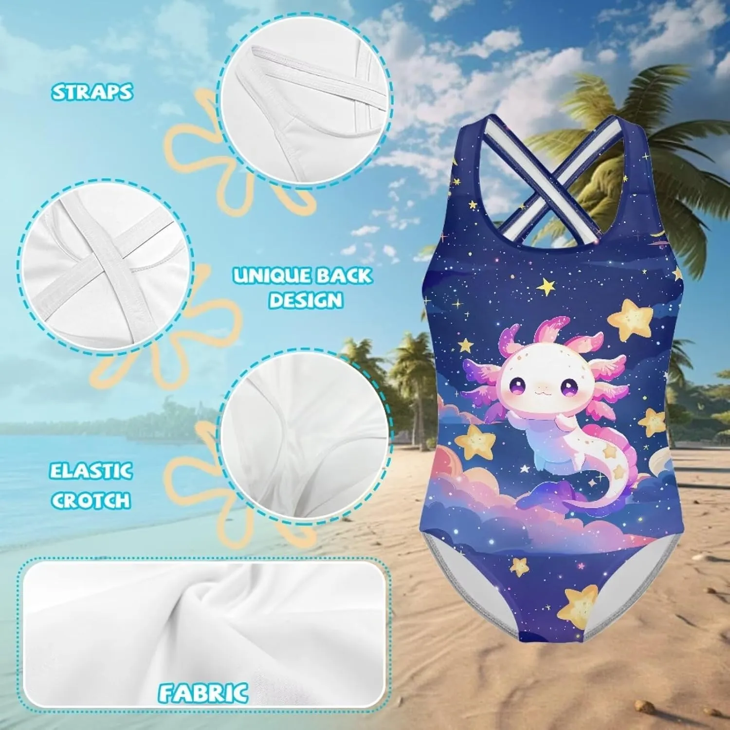 Girls Swimsuit Size 5-14 Fancy Girls' Swimwear Crew Neck One Piece Swimsuits for Boating Trips