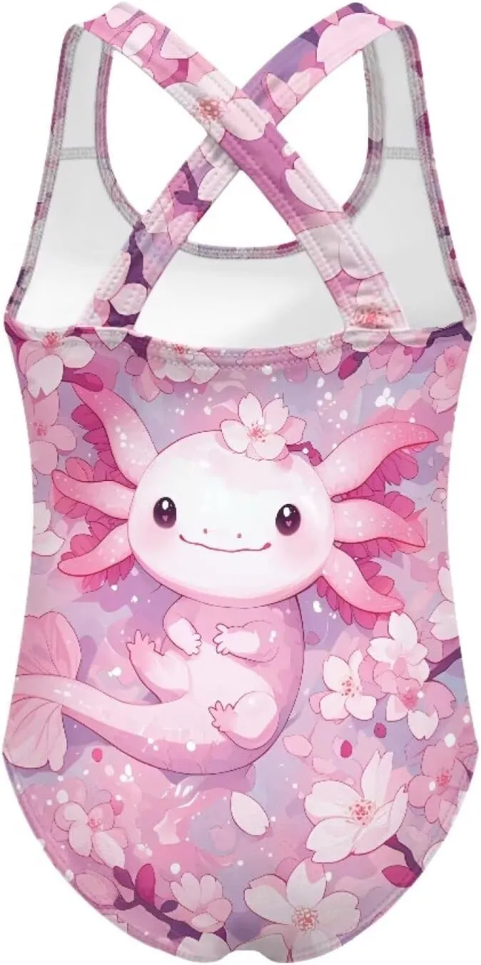 Girls Swimsuit Size 5-14 Fancy Girls' Swimwear Crew Neck One Piece Swimsuits for Boating Trips