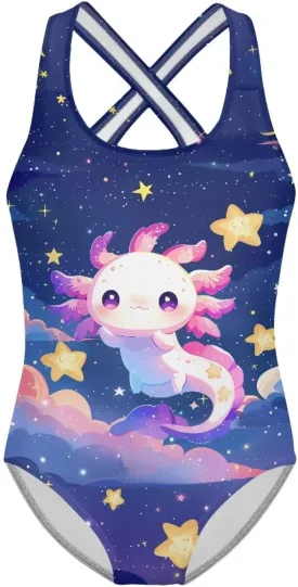 Girls Swimsuit Size 5-14 Fancy Girls' Swimwear Crew Neck One Piece Swimsuits for Boating Trips