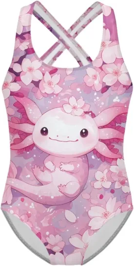 Girls Swimsuit Size 5-14 Fancy Girls' Swimwear Crew Neck One Piece Swimsuits for Boating Trips