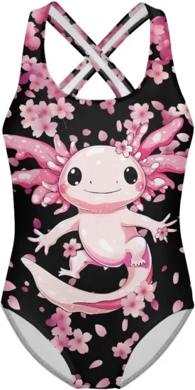 Girls Swimsuit Size 5-14 Fancy Girls' Swimwear Crew Neck One Piece Swimsuits for Boating Trips