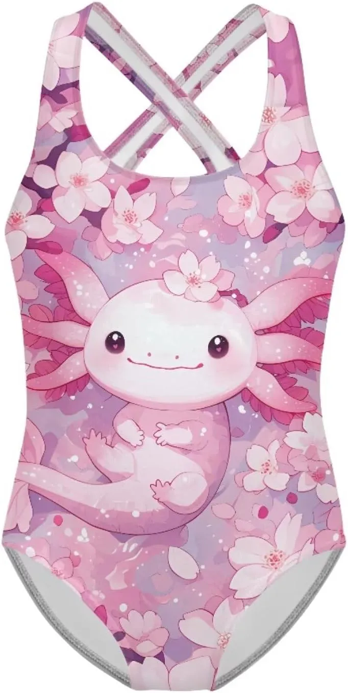 Girls Swimsuit Size 5-14 Fancy Girls' Swimwear Crew Neck One Piece Swimsuits for Boating Trips