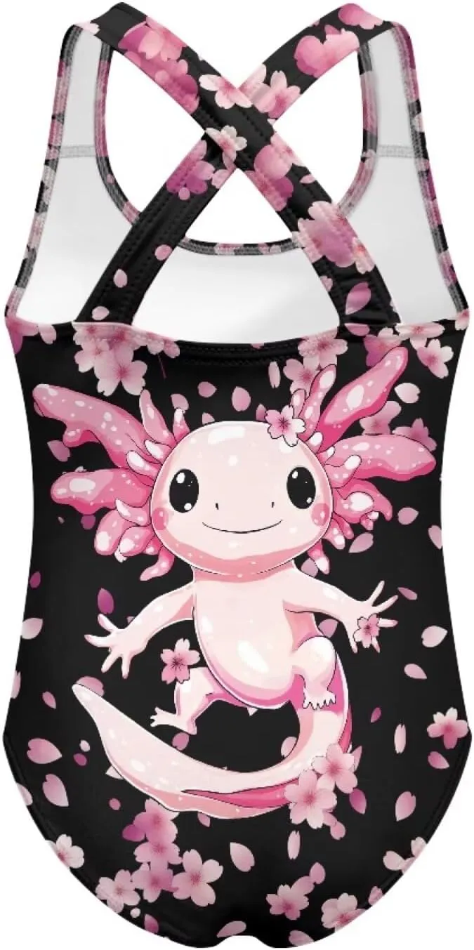 Girls Swimsuit Size 5-14 Fancy Girls' Swimwear Crew Neck One Piece Swimsuits for Boating Trips