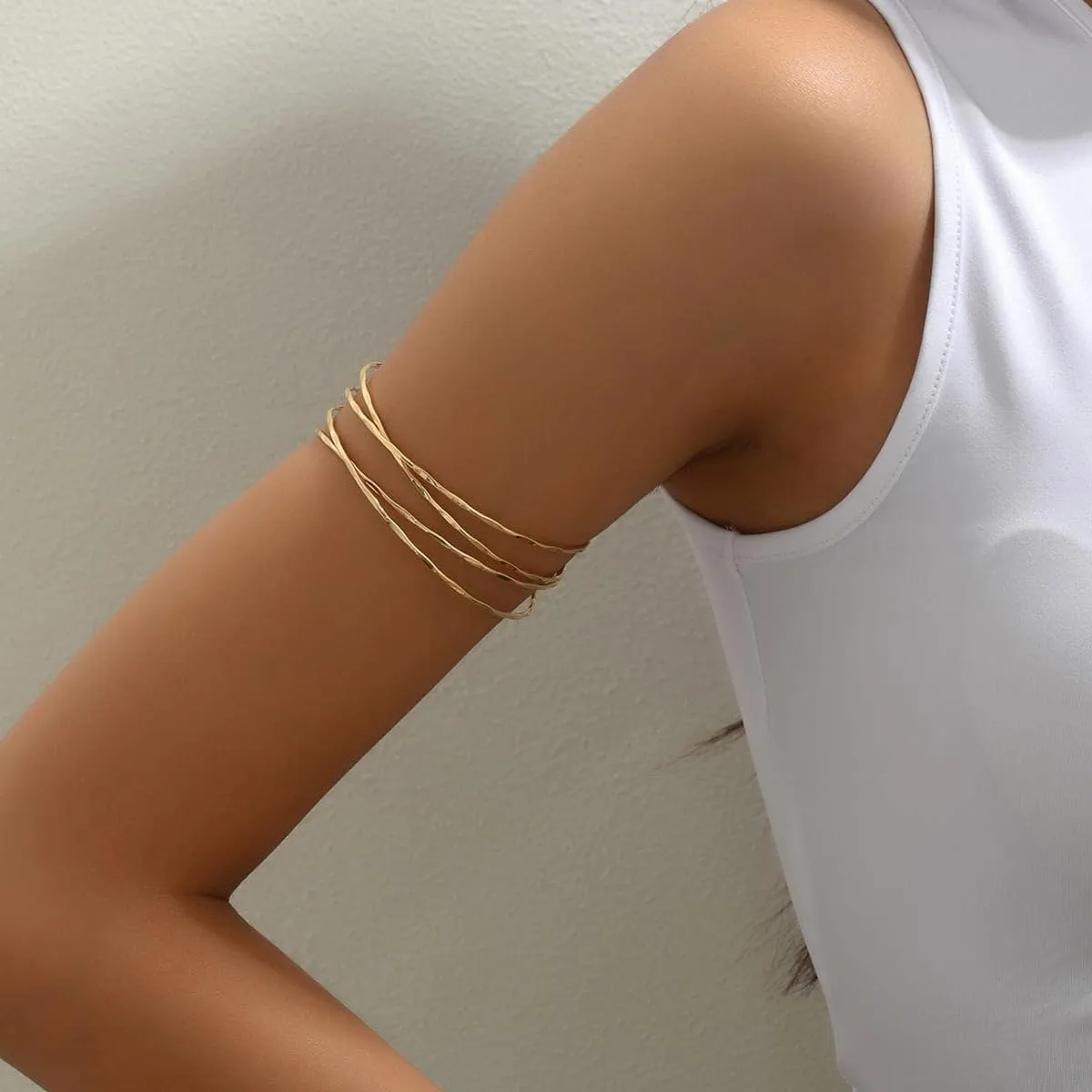 Gold Arm Cuff for Women Upper Arm Cuff Multi-layered Cross Arm Cuffs Bangle Dainty Adjustable Arms Bangle Bracelet Jewelry