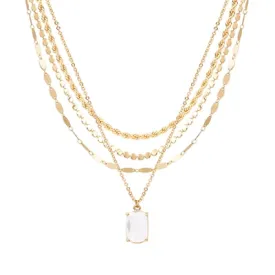 Gold Three Chain Layered with Clear Crystal Stone Drop 16"-18" Necklace