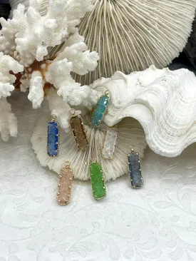 Gold Trimmed Rectangle Crystals, Colorful Rectangle Gold trimmed Pendants, Gold Trimmed Charms. Clear Crystal Charms 7 Colors, Fast Ship