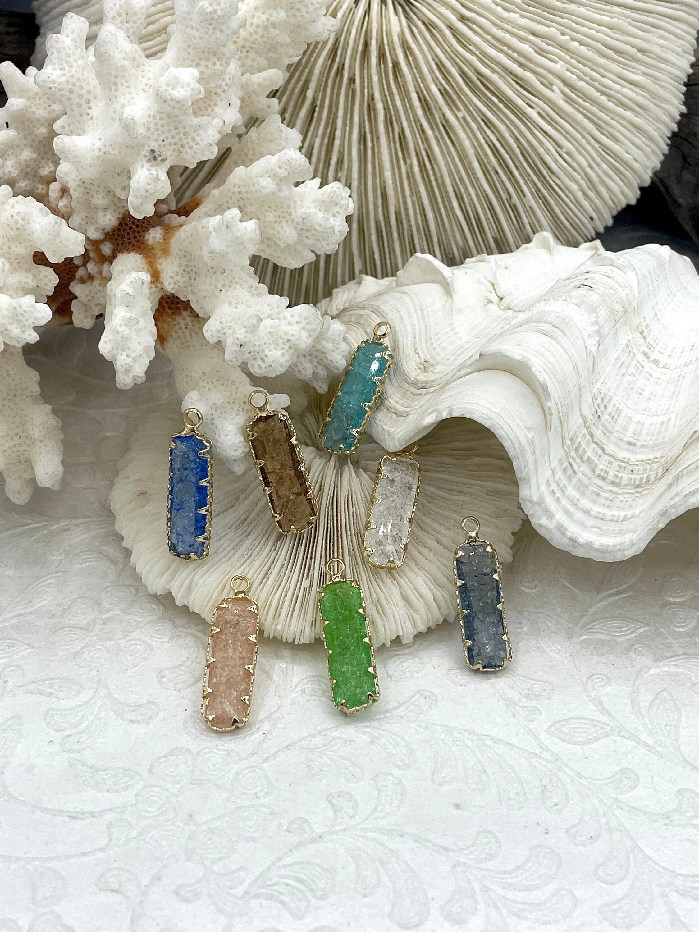 Gold Trimmed Rectangle Crystals, Colorful Rectangle Gold trimmed Pendants, Gold Trimmed Charms. Clear Crystal Charms 7 Colors, Fast Ship