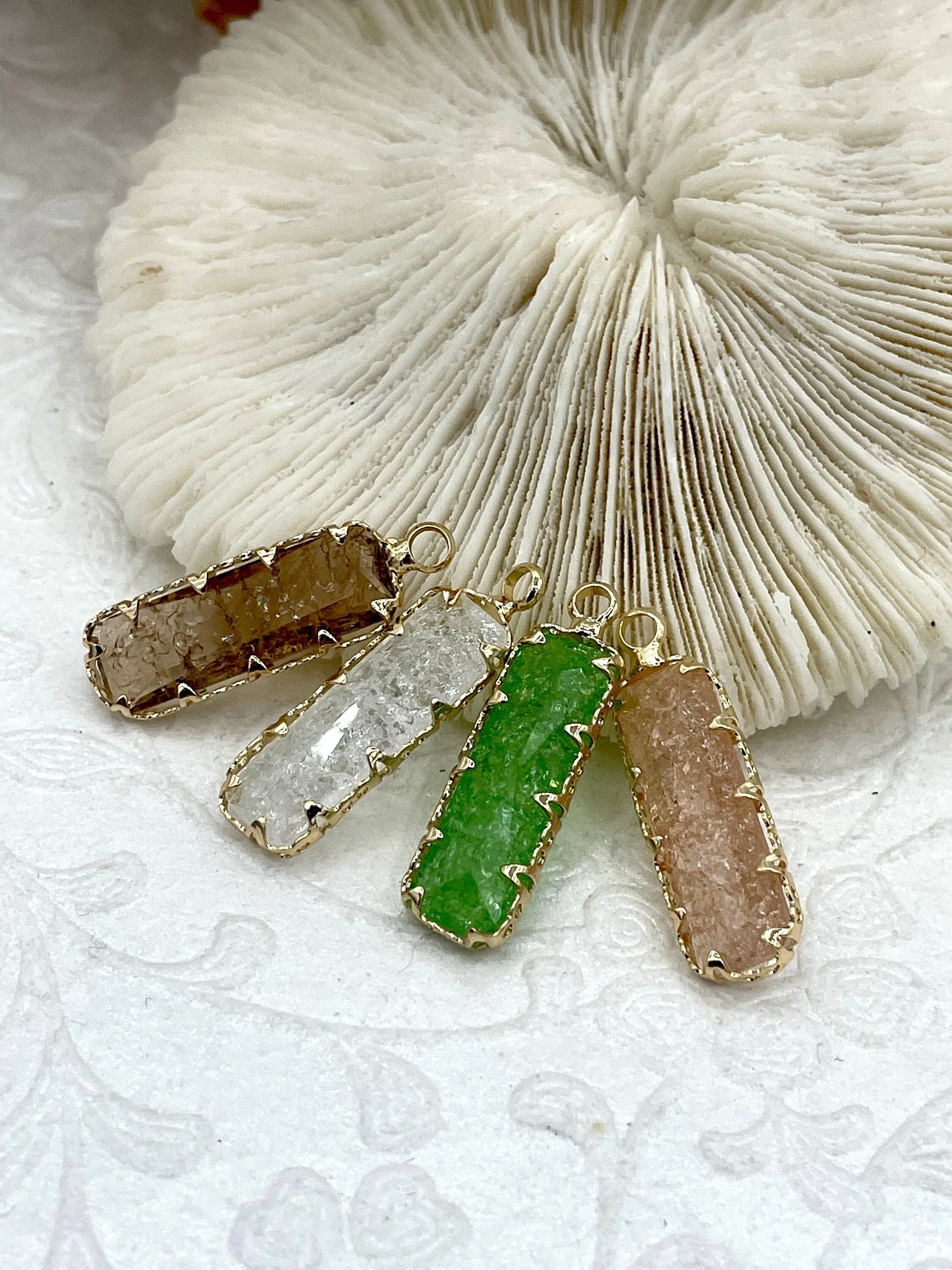 Gold Trimmed Rectangle Crystals, Colorful Rectangle Gold trimmed Pendants, Gold Trimmed Charms. Clear Crystal Charms 7 Colors, Fast Ship