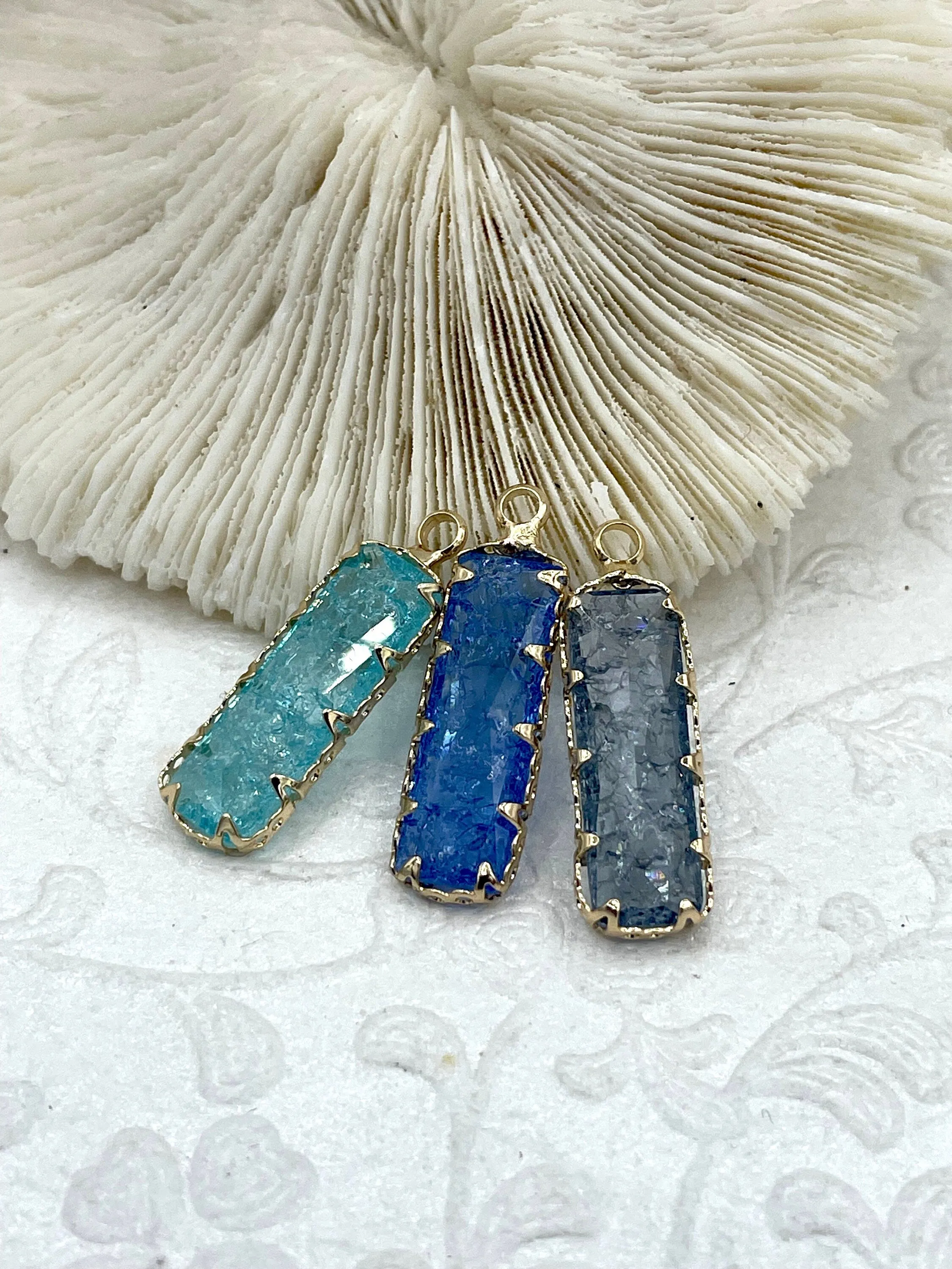 Gold Trimmed Rectangle Crystals, Colorful Rectangle Gold trimmed Pendants, Gold Trimmed Charms. Clear Crystal Charms 7 Colors, Fast Ship