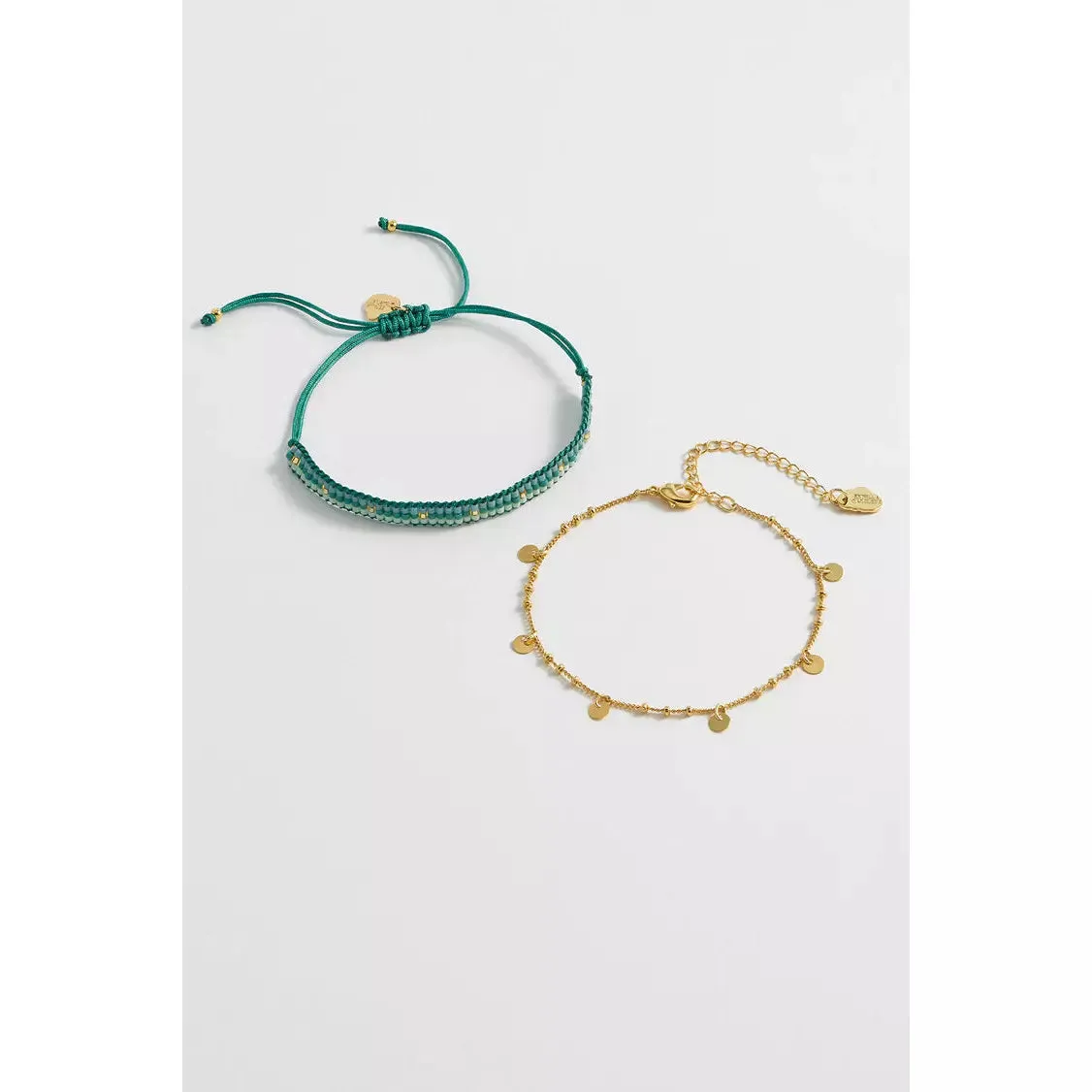 Green And Gold Plated Woven Duo Bracelets