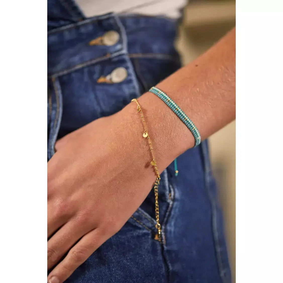 Green And Gold Plated Woven Duo Bracelets