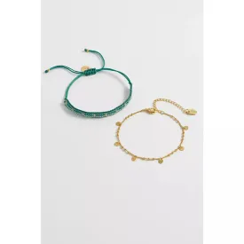 Green And Gold Plated Woven Duo Bracelets