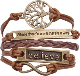 Harlorki Retro Vintage Handmade PU Leather Woven Rope Wristlet Bangle Wrist Band Hand Chain Charm Bracelet Fashion Jewelry