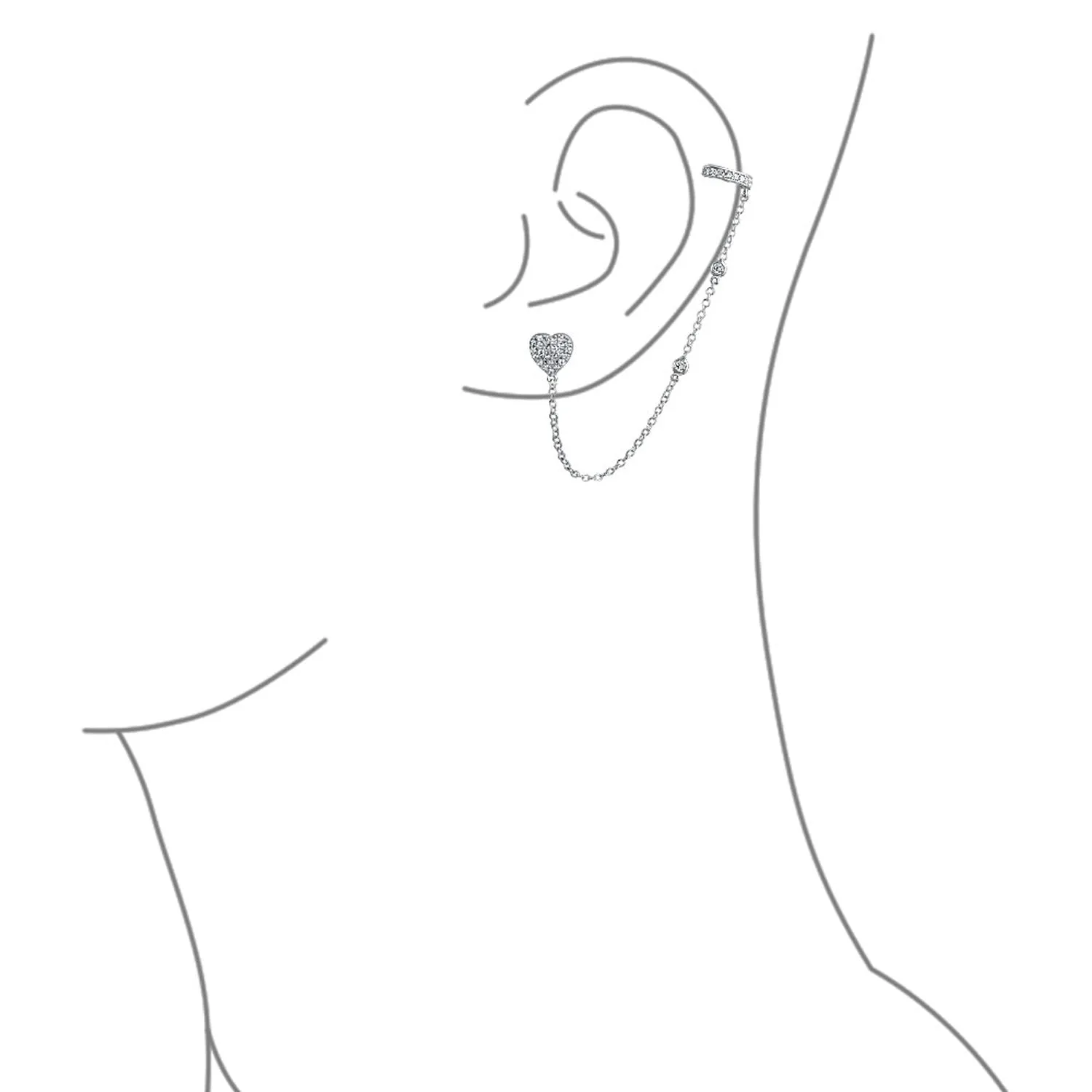 Heart Shaped Ear Cuff Cartilage Wrap Earring CZ Stud Helix Gold Plated Silver