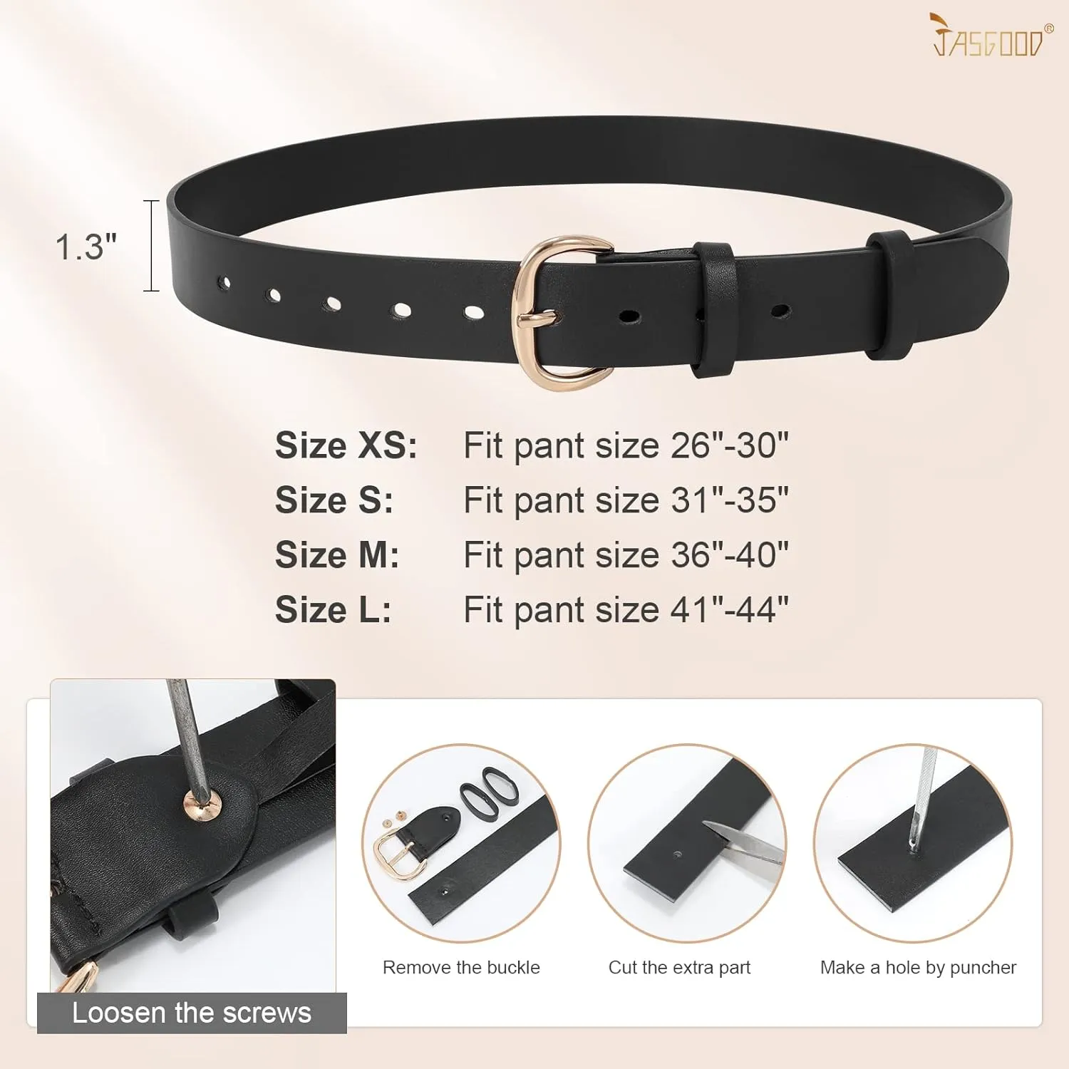 JASGOOD Women Leather Belt for Jeans Pants Gold Buckle Lady Casual Dress Waist Belt
