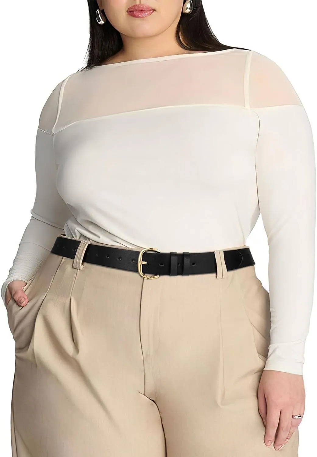 JASGOOD Women Leather Belt for Jeans Pants Gold Buckle Lady Casual Dress Waist Belt
