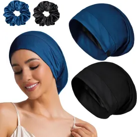 Large Sleep Cap Bonnet for Sleeping Black Women, Adjustable Cooling Ice Silk Lined Bonnet for Curly Hair Braids Beanie Hat