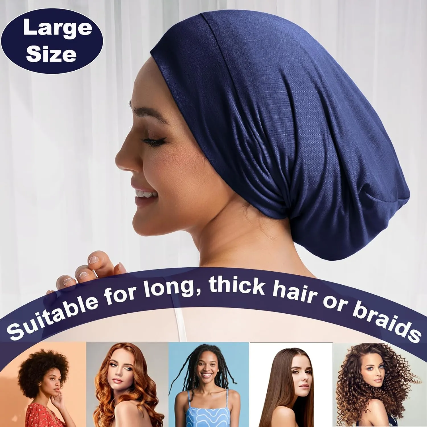 Large Sleep Cap Bonnet for Sleeping Black Women, Adjustable Cooling Ice Silk Lined Bonnet for Curly Hair Braids Beanie Hat