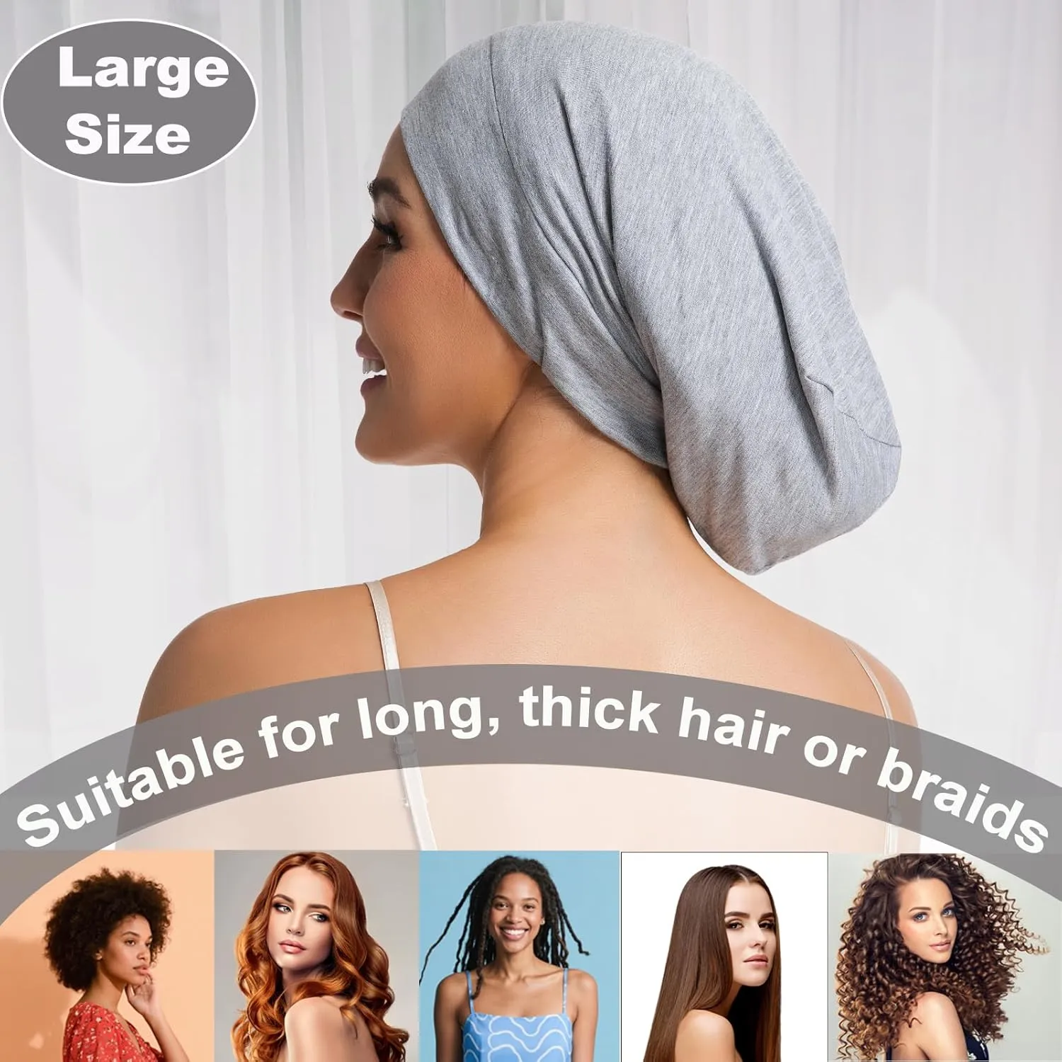 Large Sleep Cap Bonnet for Sleeping Black Women, Adjustable Cooling Ice Silk Lined Bonnet for Curly Hair Braids Beanie Hat