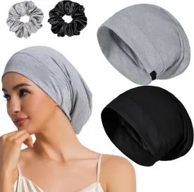 Large Sleep Cap Bonnet for Sleeping Black Women, Adjustable Cooling Ice Silk Lined Bonnet for Curly Hair Braids Beanie Hat