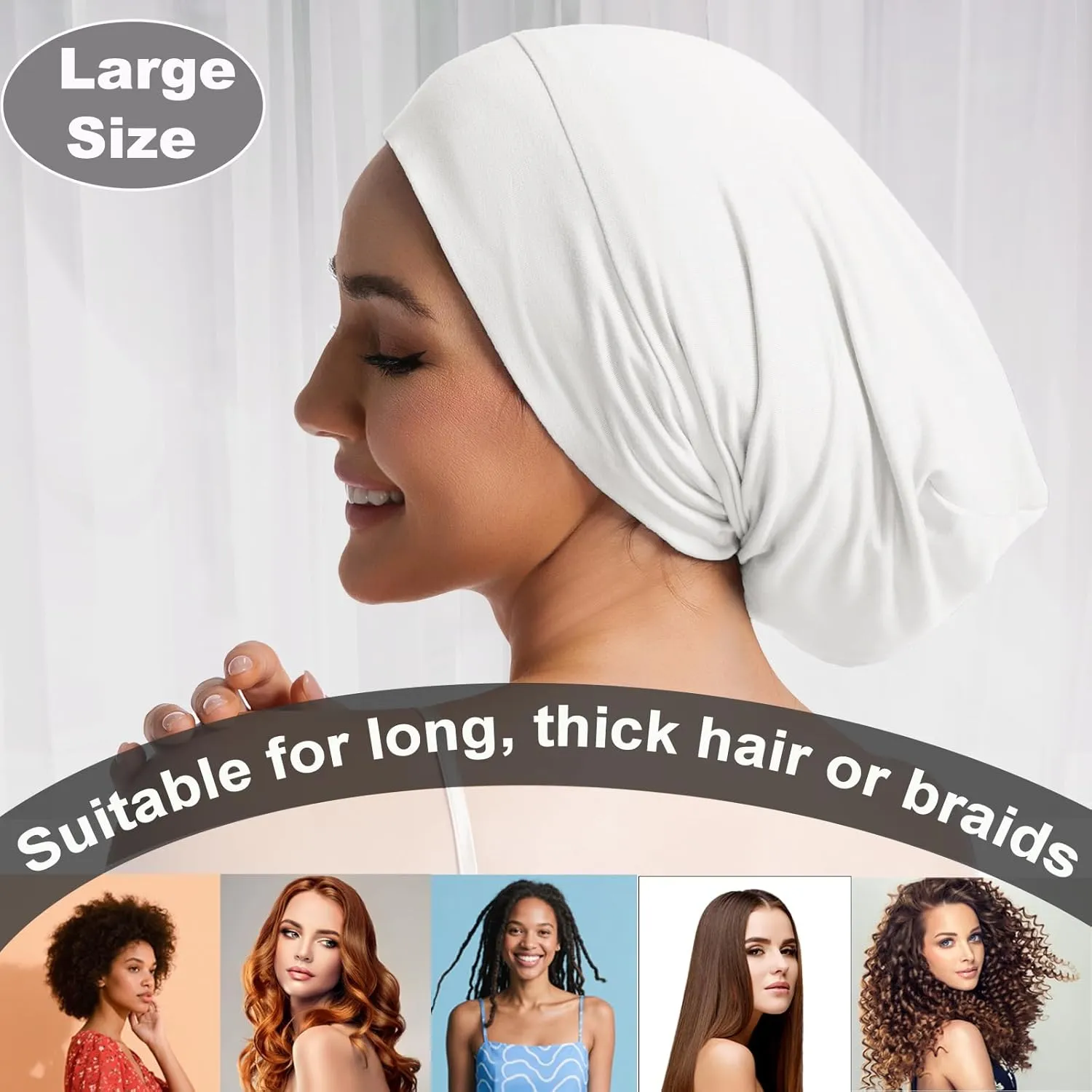 Large Sleep Cap Bonnet for Sleeping Black Women, Adjustable Cooling Ice Silk Lined Bonnet for Curly Hair Braids Beanie Hat
