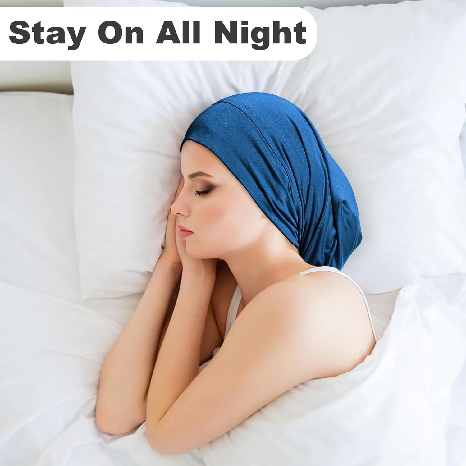 Large Sleep Cap Bonnet for Sleeping Black Women, Adjustable Cooling Ice Silk Lined Bonnet for Curly Hair Braids Beanie Hat