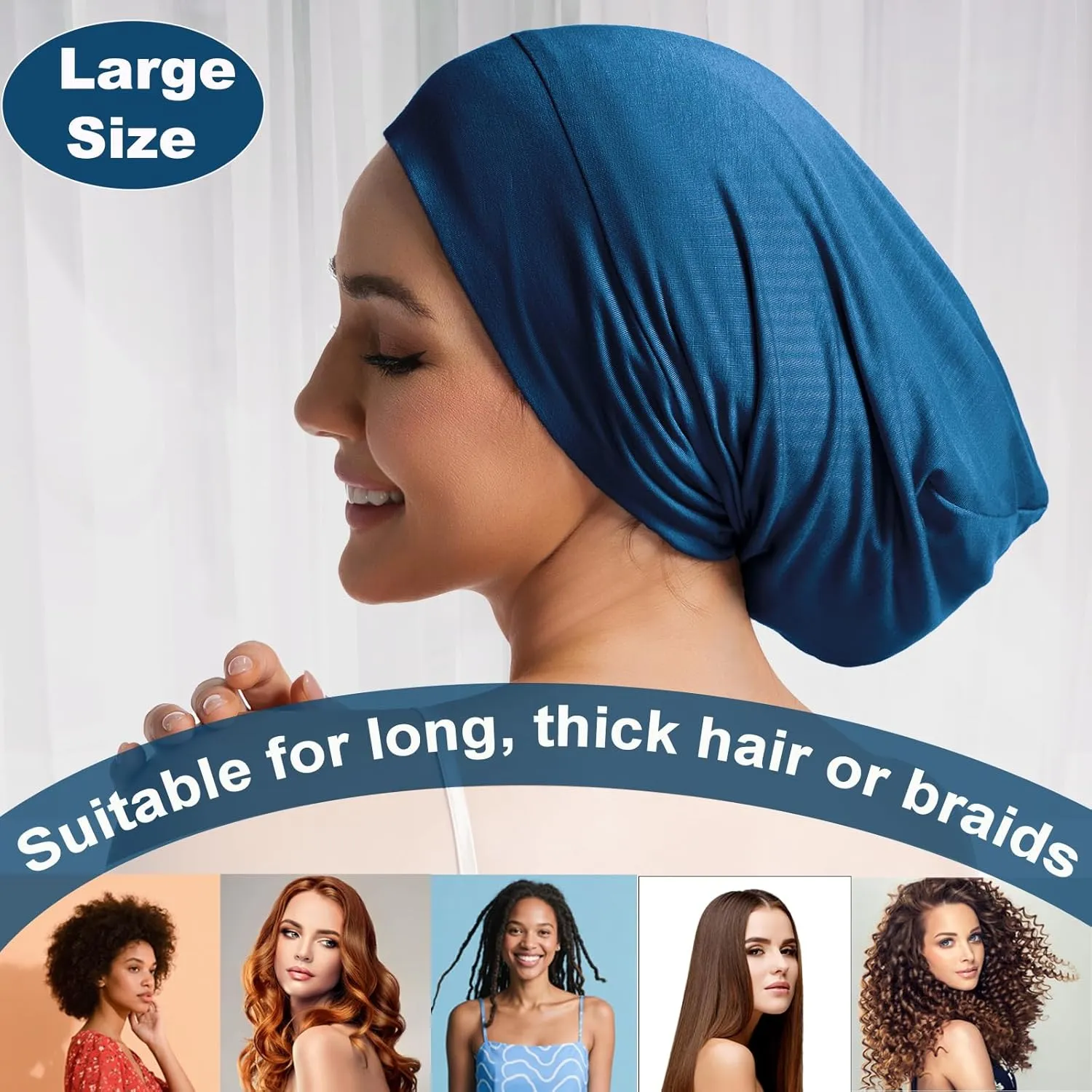 Large Sleep Cap Bonnet for Sleeping Black Women, Adjustable Cooling Ice Silk Lined Bonnet for Curly Hair Braids Beanie Hat
