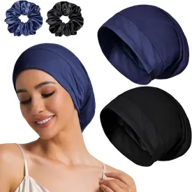 Large Sleep Cap Bonnet for Sleeping Black Women, Adjustable Cooling Ice Silk Lined Bonnet for Curly Hair Braids Beanie Hat