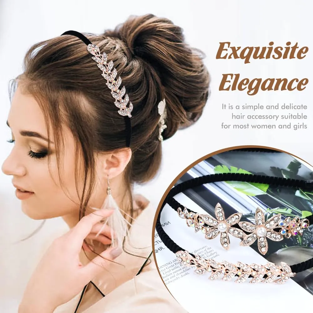 Lawie 8 Pack Rhinestone Flower Butterfly Bowknot Crown Rhinestone Jeweled Sparkly Black Metal Headbands Velvet Covered Thin Hair Bands with Teeth Non Slip Hair Clasp Holder Accessories for Women Girls